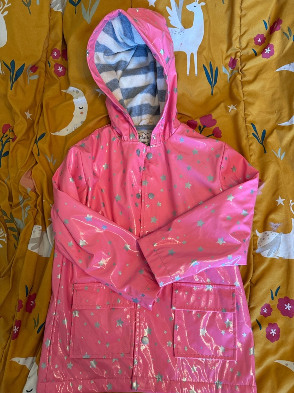 Hatley Pink Star Print Hooded Kids Raincoat